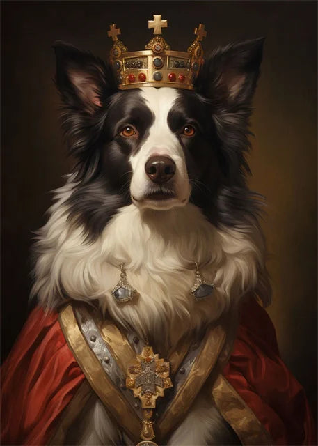 Majestic Border Collie Portrait Poster | Royal Red Cloak | Elegant Artwork for Home Decor