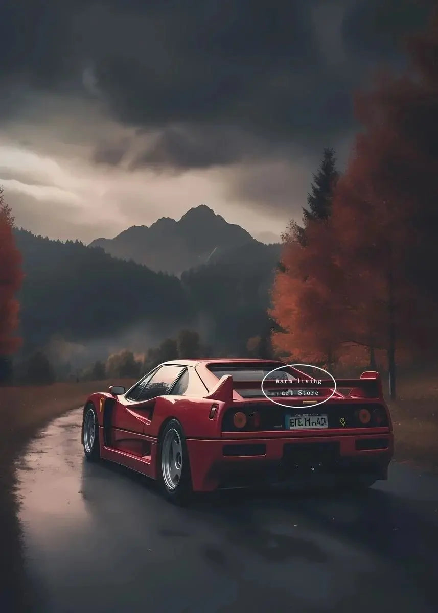 Red Black Luxury Car Ferraris-F40 Posters and Prints Canvas Painting Wall Art Pictures Modern Living Room Office Home Decor