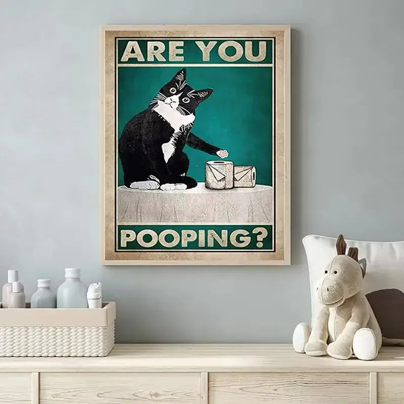Poster | Lustige schwarze Katze | Zeitung lesend | Retro-Kunst | Wohnzimmer-Dekoration | Tierzitat-Druck