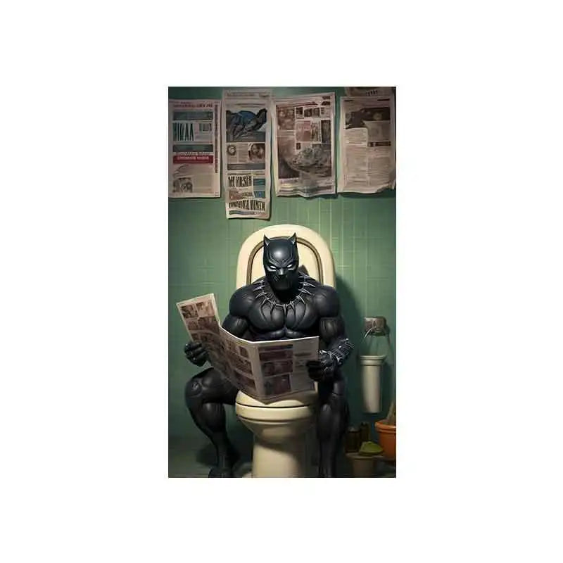 Marvel Superhero Humor | Spiderman Toilet Newspaper Cartoon Poster | Comic Canvas Wall Art for Bathroom Decor