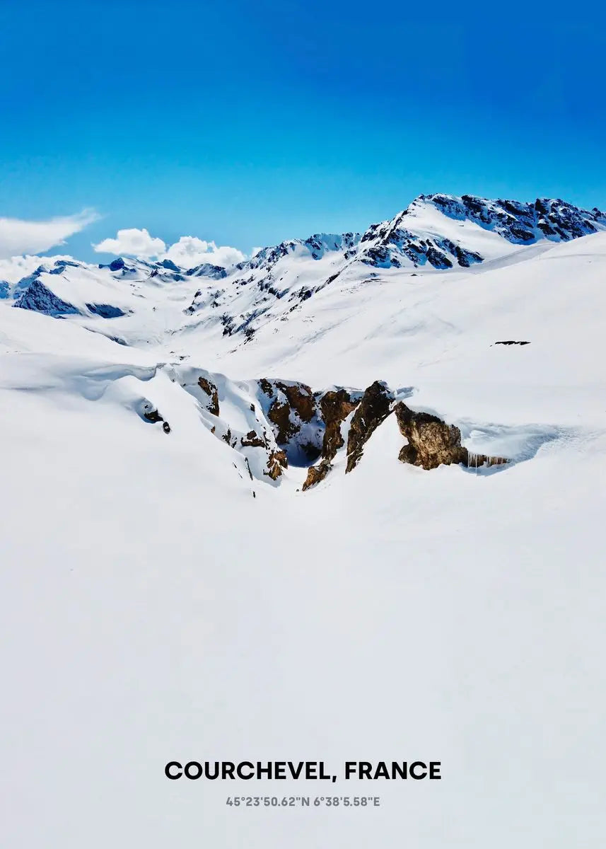Poster mit unberührten schneebedeckten Bergen | Courchevel, Frankreich | Winterlandschaftskunst | Wohnkultur