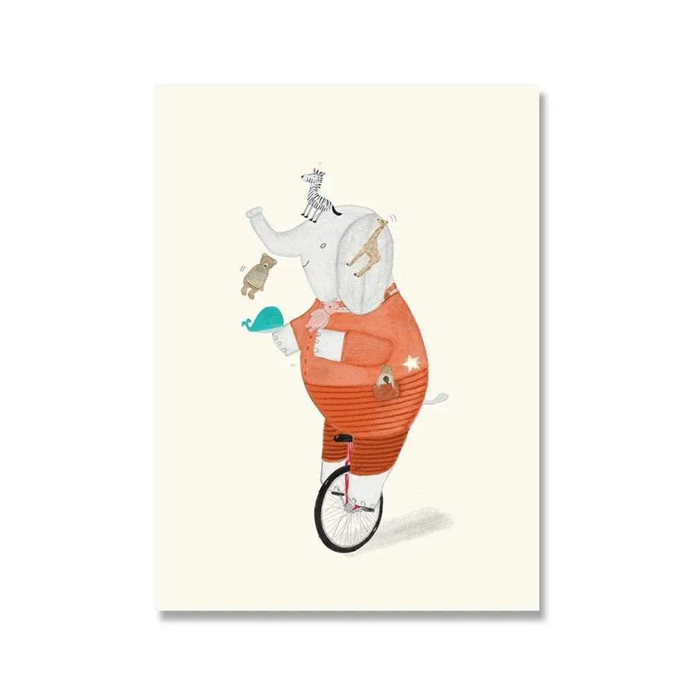 Poster | Elephant's Unicycle Jamboree | Whimsical Animated Adventures | Decor Art | Joyful Journey | Home Wall Art