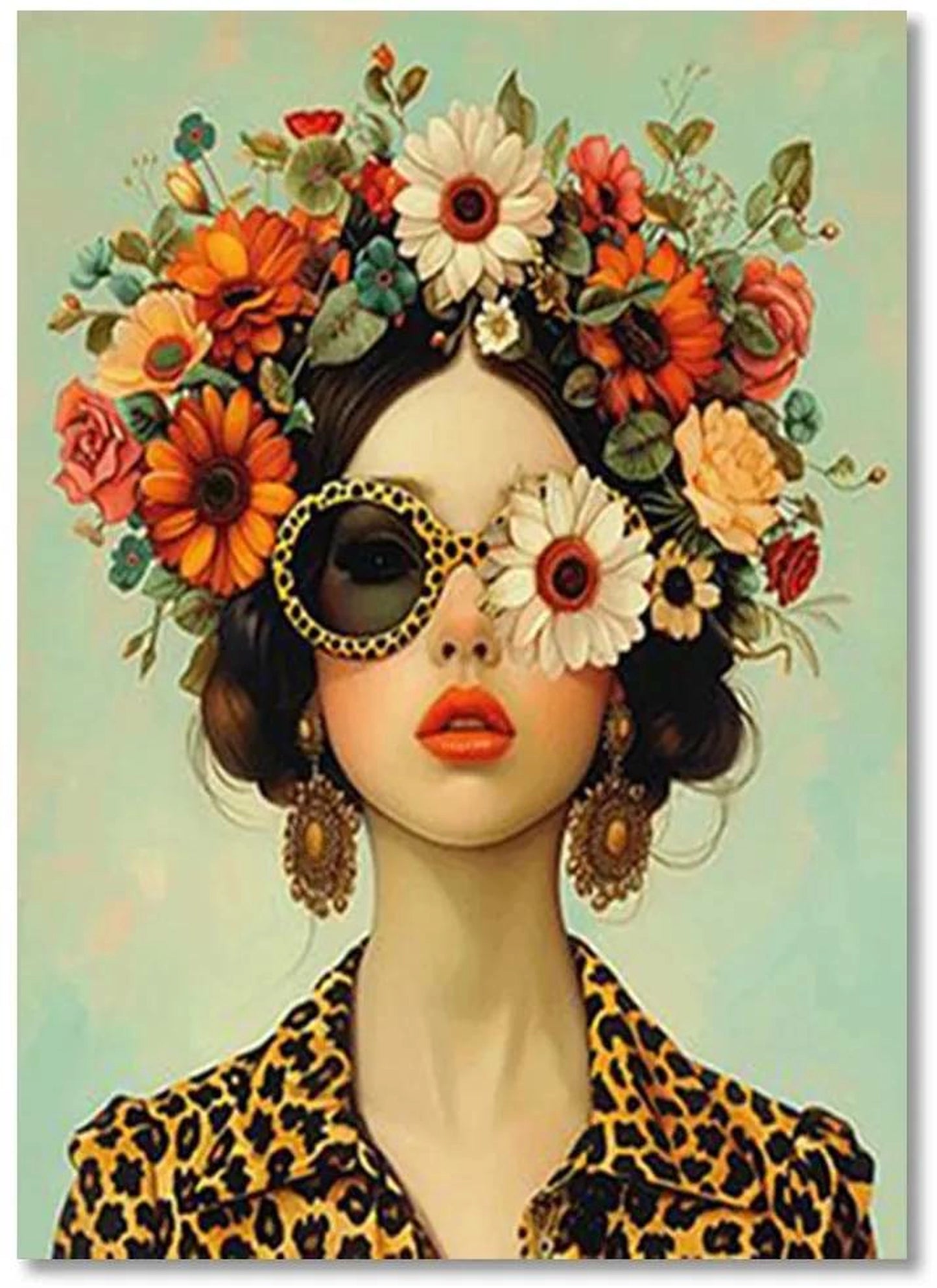Blossoming Gaze Poster | Woman with Flower Hat | Mindful Floral Portrait | Nature-Inspired Female Art Decor