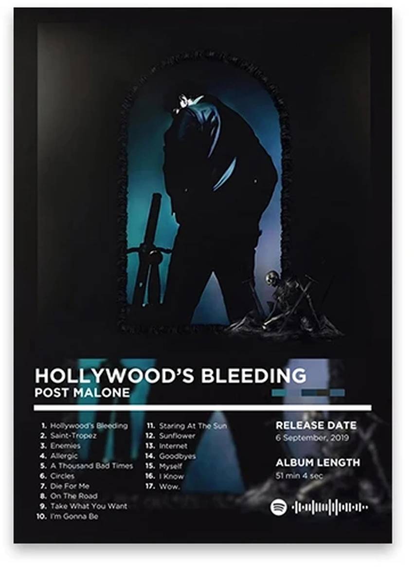 Hollywood's Bleeding Poster | Post Malone Iconic Album Art | Hip Hop Rhyme Legends | Music Art Decor