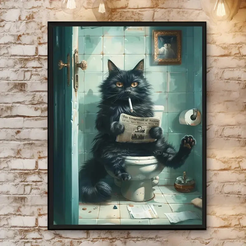 Lustiges Poster mit schwarzer Katze | Kätzchen liest Zeitung | Retro-Kunst-Zitat | Tierposter für Wohnzimmerdekoration
