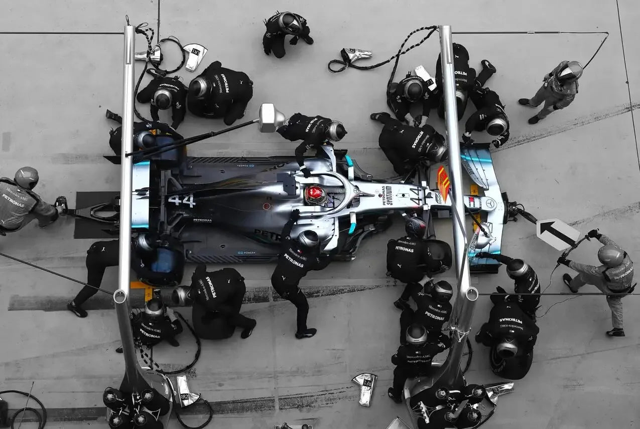 Poster | Lewis Hamilton Pitstop Mercedes 2020 | Precision Racing Scene | High-Octane Visual Artwork