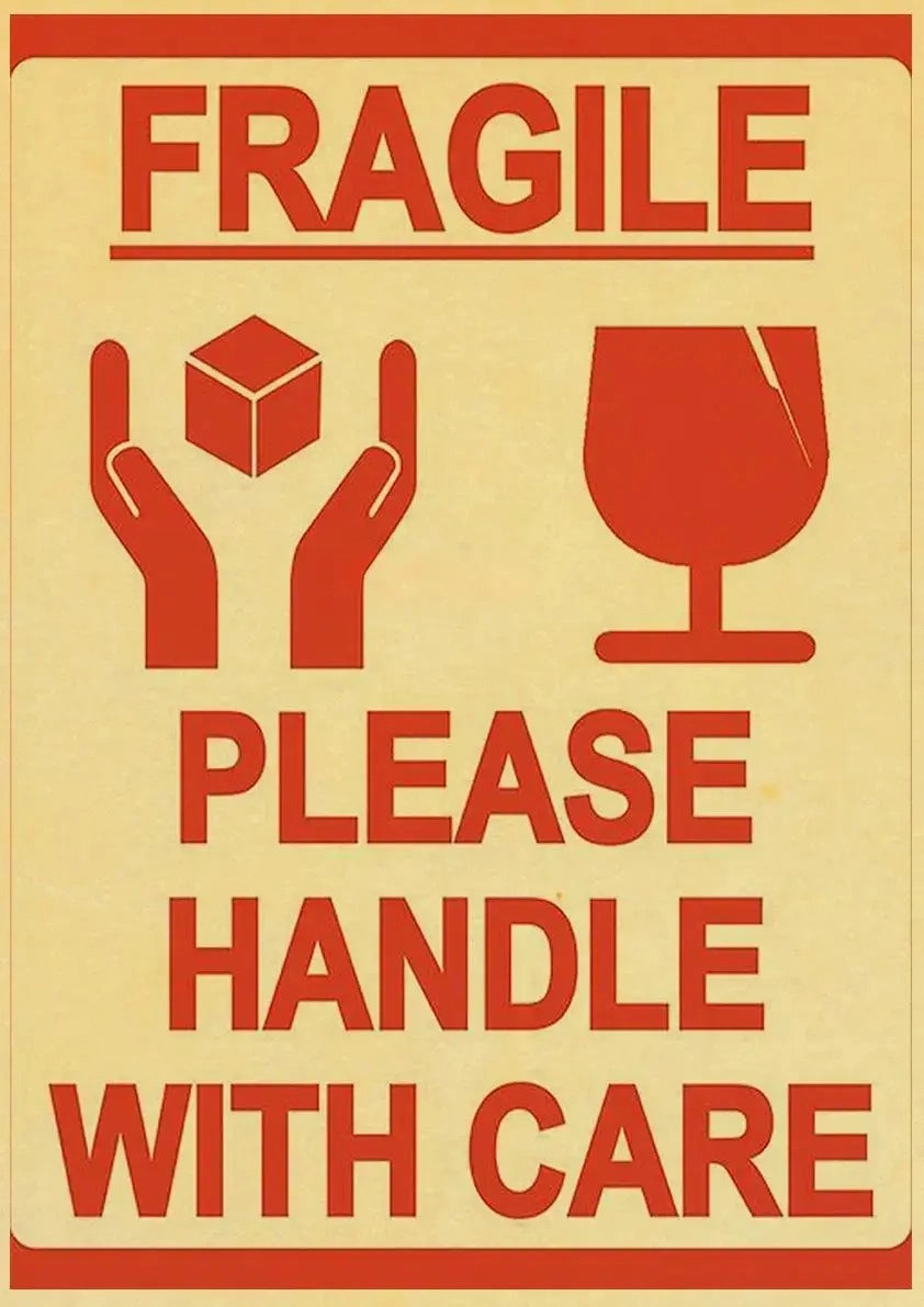 Poster „Fragile Handle With Care“ | Vintage-Warnschilder-Wandkunst | Gefahrenschilder-Dekor