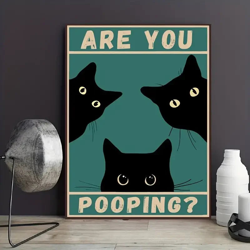 Poster | Lustige schwarze Katze | Retro-Kunst | Tierzitat | Toilettenlektüre | Wohnzimmer-Wanddekoration | Kätzchen-Design
