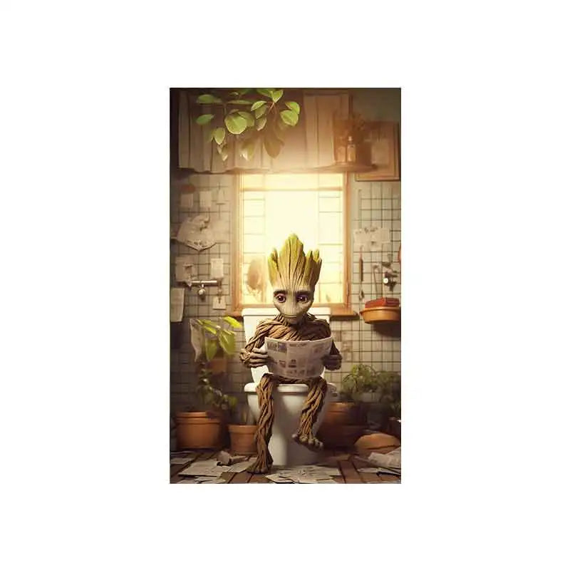 Marvel Comic Bathroom Decor | Spiderman Reading Newspaper | Funny Superhero Wall Art Poster | Cartoon Canvas Pop Art