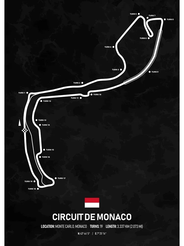 Formel-1-Poster Circuit de Monaco | Monaco | Monte Carlo | Kultige Grand-Prix-Strecke von Monaco | Luxuriöse F1-Straßenrennstrecken-Poster