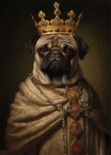 Pug Poster | Imperial Gold Attire | Majestic Portrait | Royal Demeanor | Dignified Command