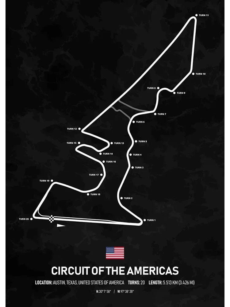 Formel-1-Poster „Circuit of the Americas“ | USA | Austin | Führende amerikanische Grand-Prix-Strecke | Dynamische Formel-1-Rennstrecken-Poster
