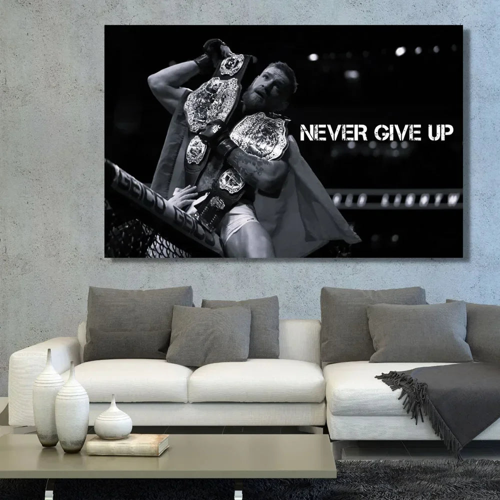 Conor McGregor Poster | Inspirational Boxing Wall Art | Professional Print for Home Gym Decor | UFC Motivational Quote "Never Give Up"