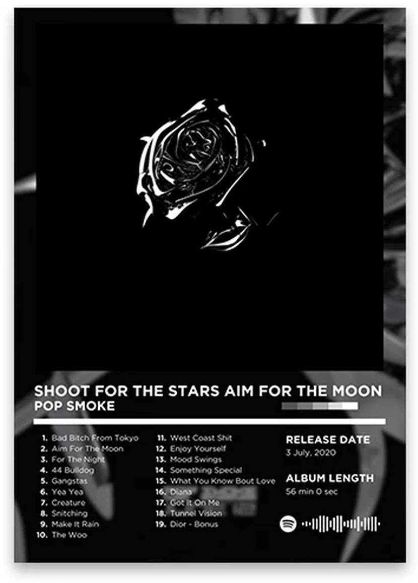 Pop Smoke | Shoot for the Stars Aim for the Moon Poster | Iconic Rap Album Art | Rhyme Legends Collection | Hip Hop Cover Art Decor