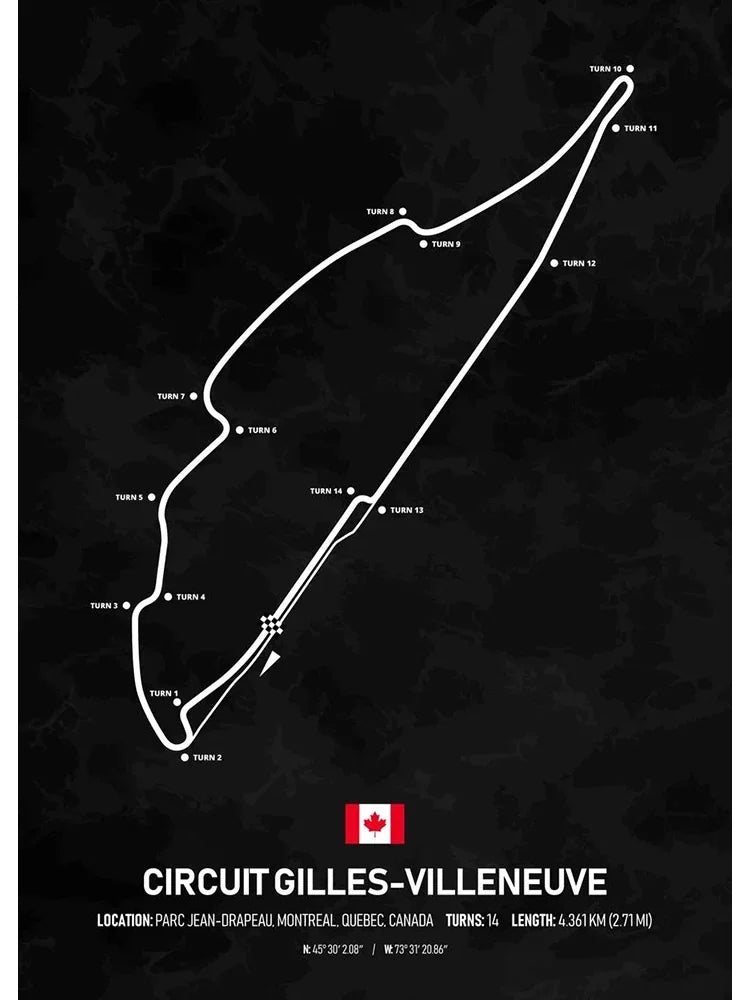 Formel-1-Poster Circuit Gilles-Villeneuve | Kanada | Montreal | Kultige Grand-Prix-Strecke von Kanada | Sammelbare F1-Streckenposter