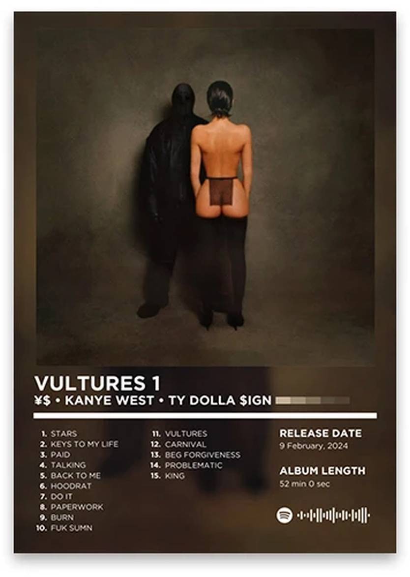 Vultures 1 | Poster | Kanye West & Ty Dolla Sign Art | Iconic Rap Album Artwork | Hip Hop Legends | Wall Decor