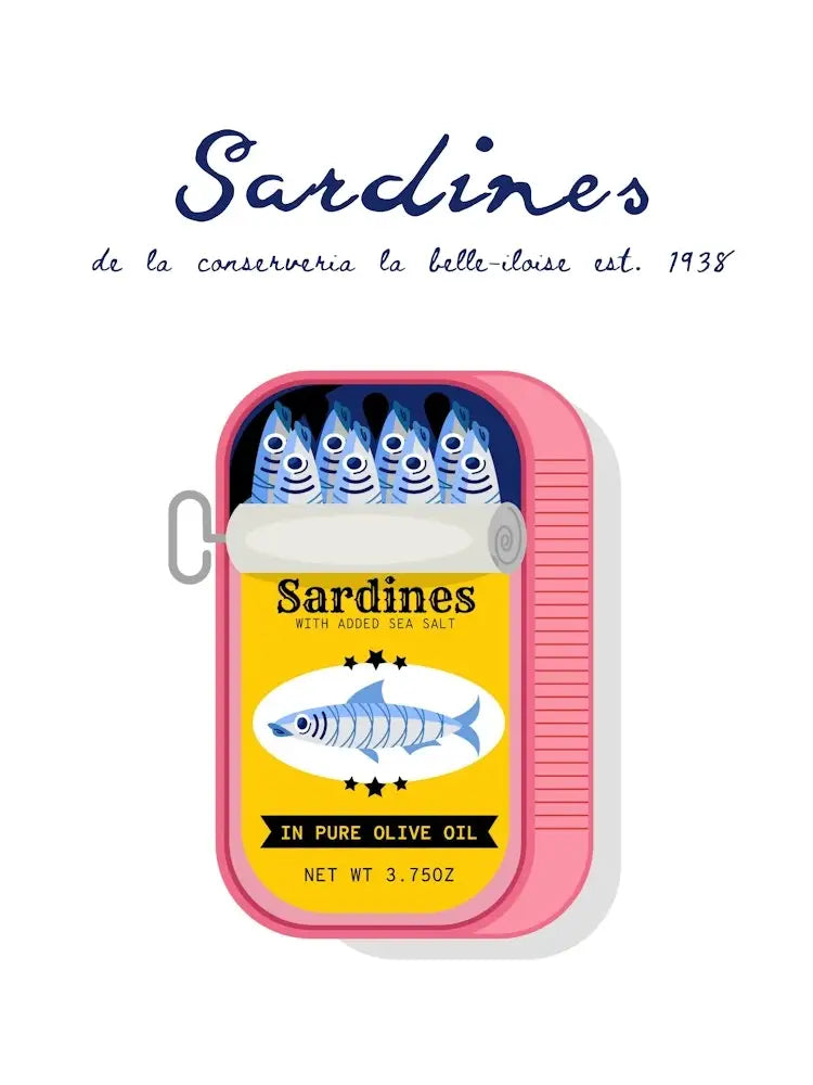 Vintage Culinary Art Poster | Sardines de la Conserverie La Belle-Iloise | Retro Decor | Home & Kitchen Wall Art | Cook's Delight