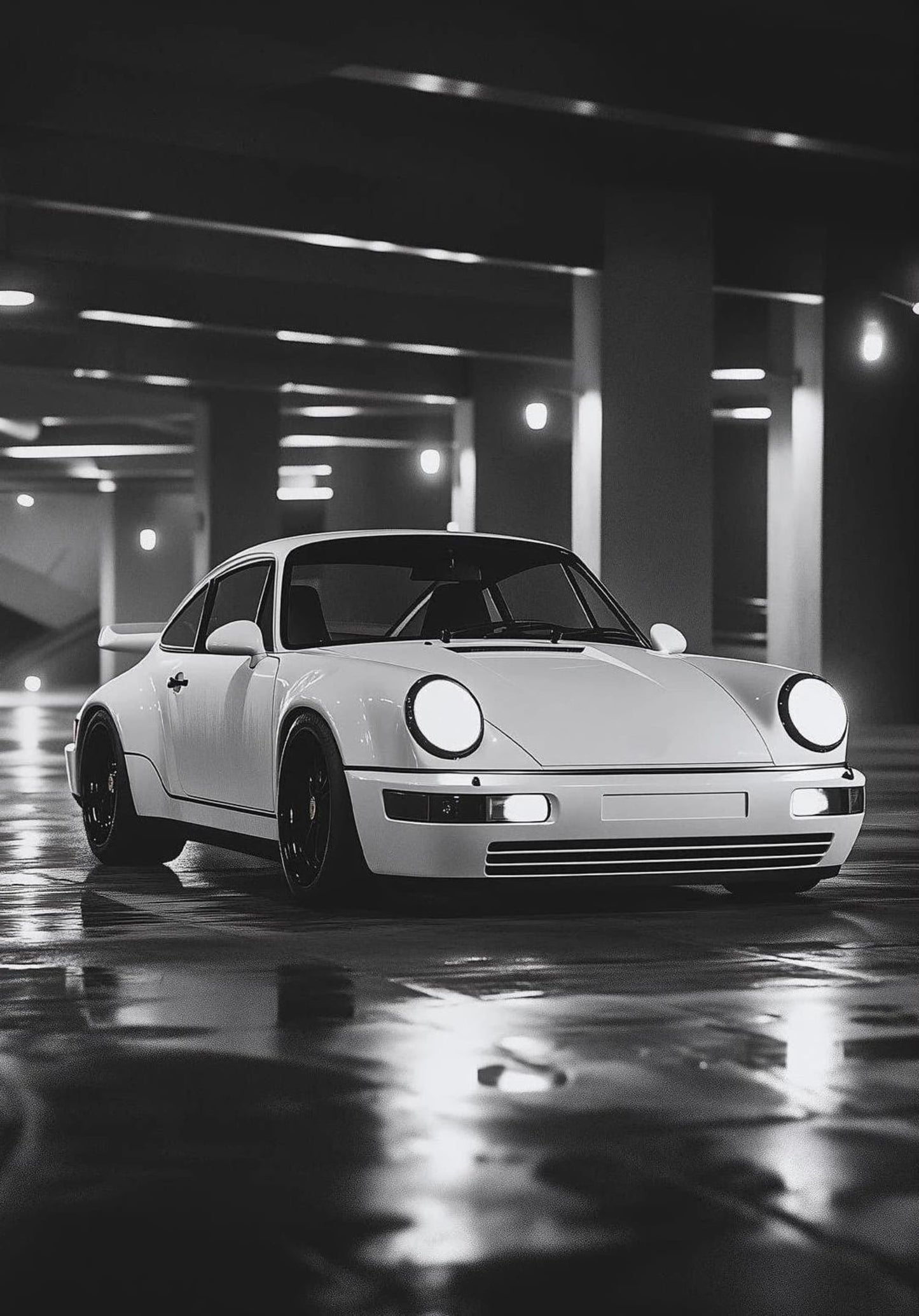 Retro White Sports Car | Black & White Automotive Design