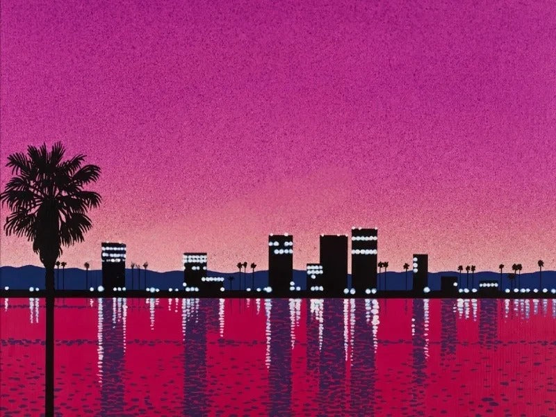 Retro Japanisches Stadtbild Poster | Hiroshi Nagai Vaporwave Strandszene | Leinwand Wand Kunstdruck Dekor