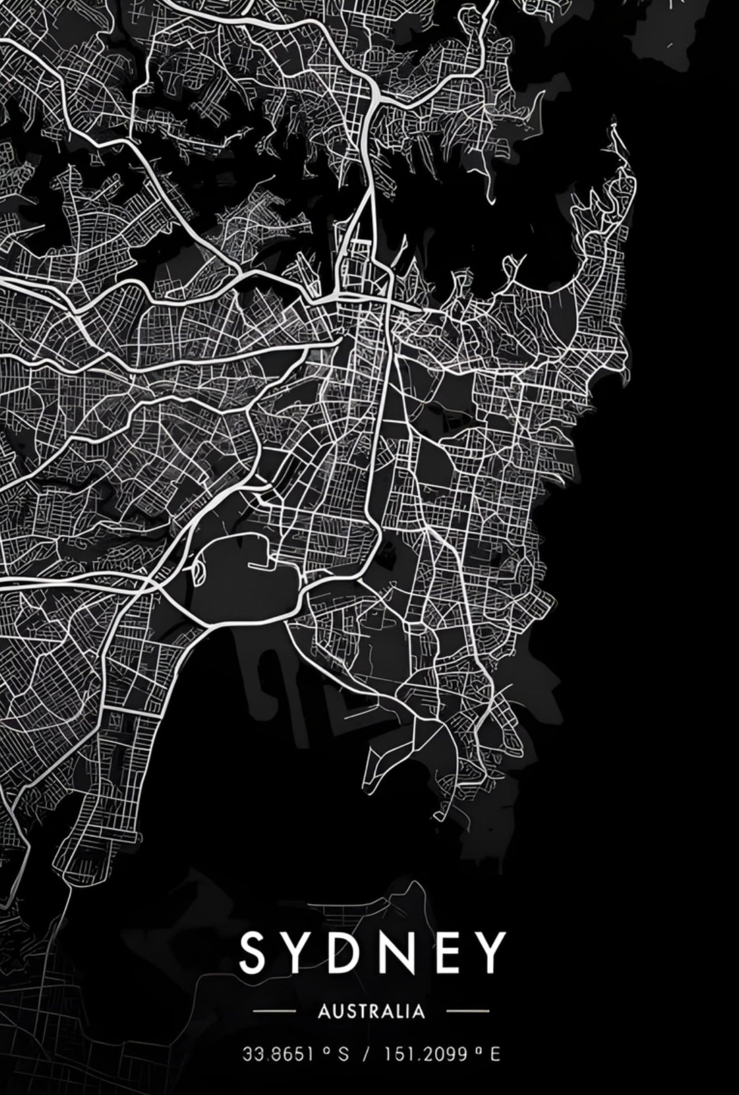 Sydney Kaart | Zwart & Wit