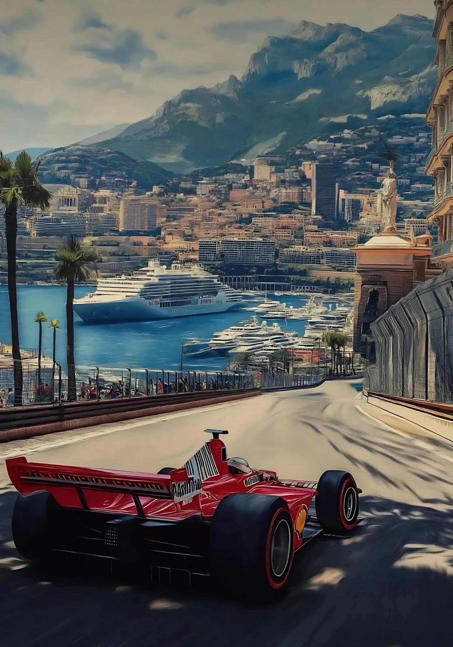 Monaco Formel 1 | Grand Prix von Monaco | F1-Rennplakat | Ferrari F2004 | Michael Schumacher | Hafenblick von Monte Carlo