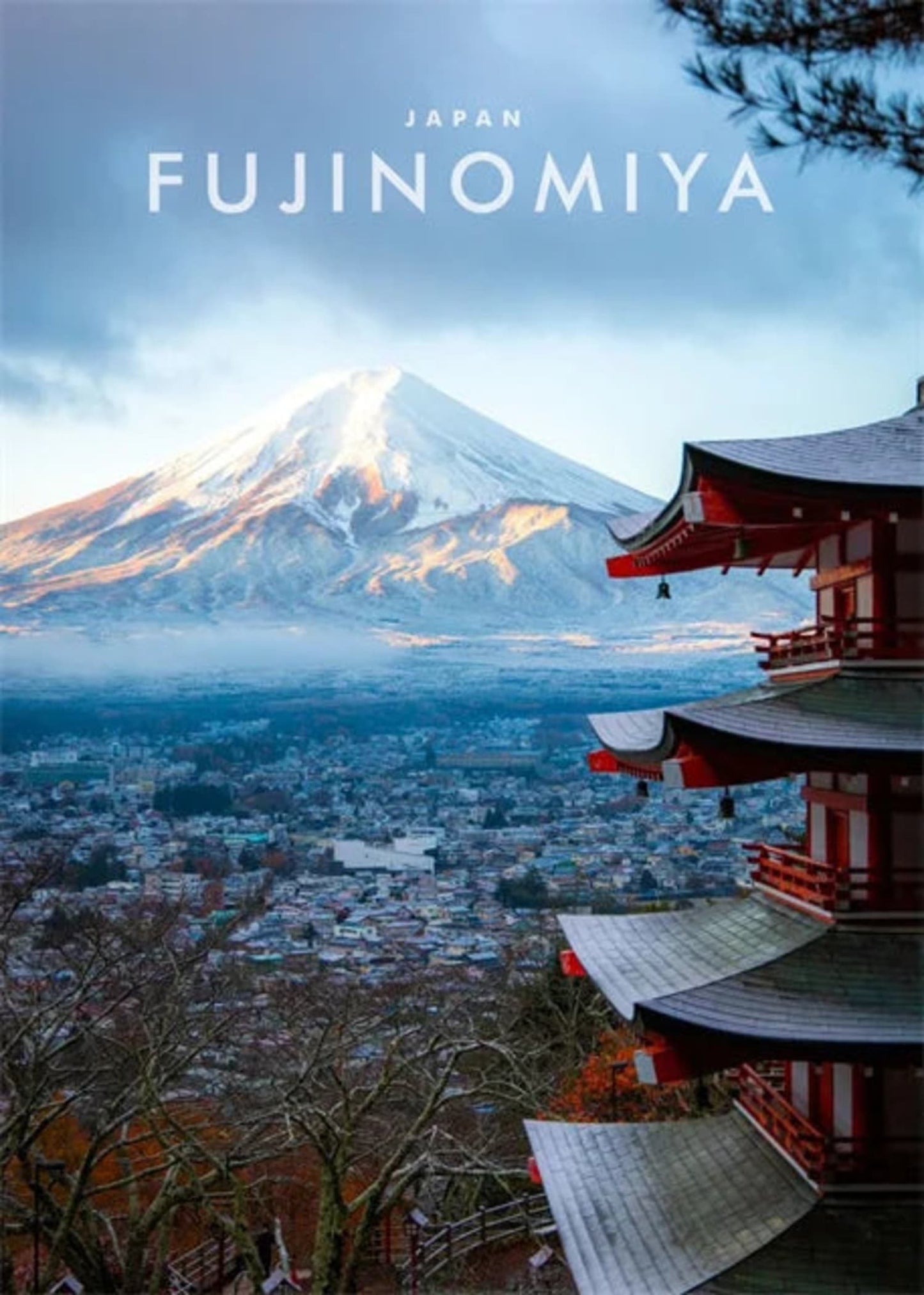 Berg Fuji und Pagode | Fujinomiya | Berühmter Vulkan und historische Architektur | Traditionelle japanische Landschaften | Poster japanischer Architektur