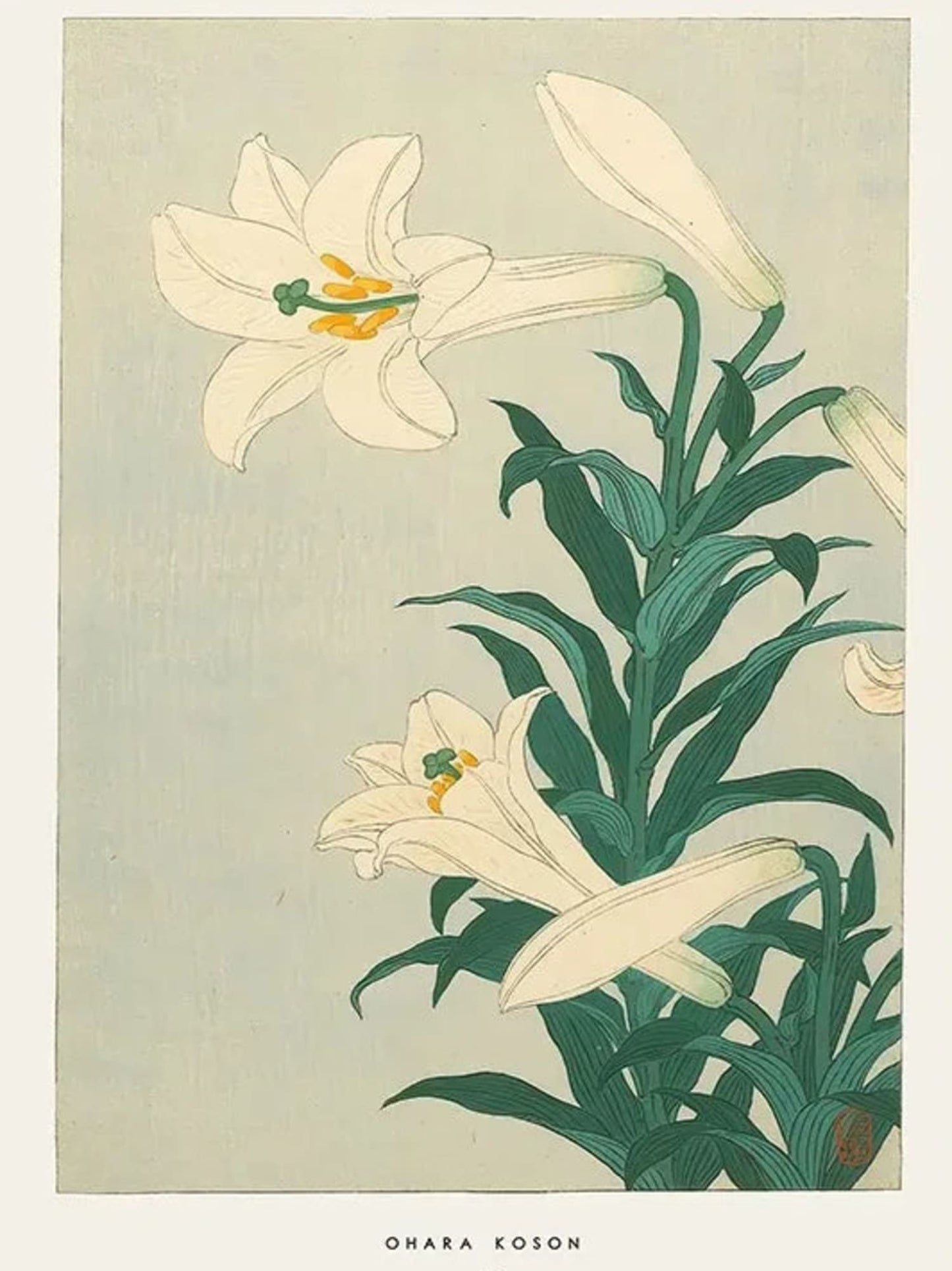 Ohara Koson | Lilies Artwork Poster | Japanese Ukiyo-e Style | Decorative Home Wall Art