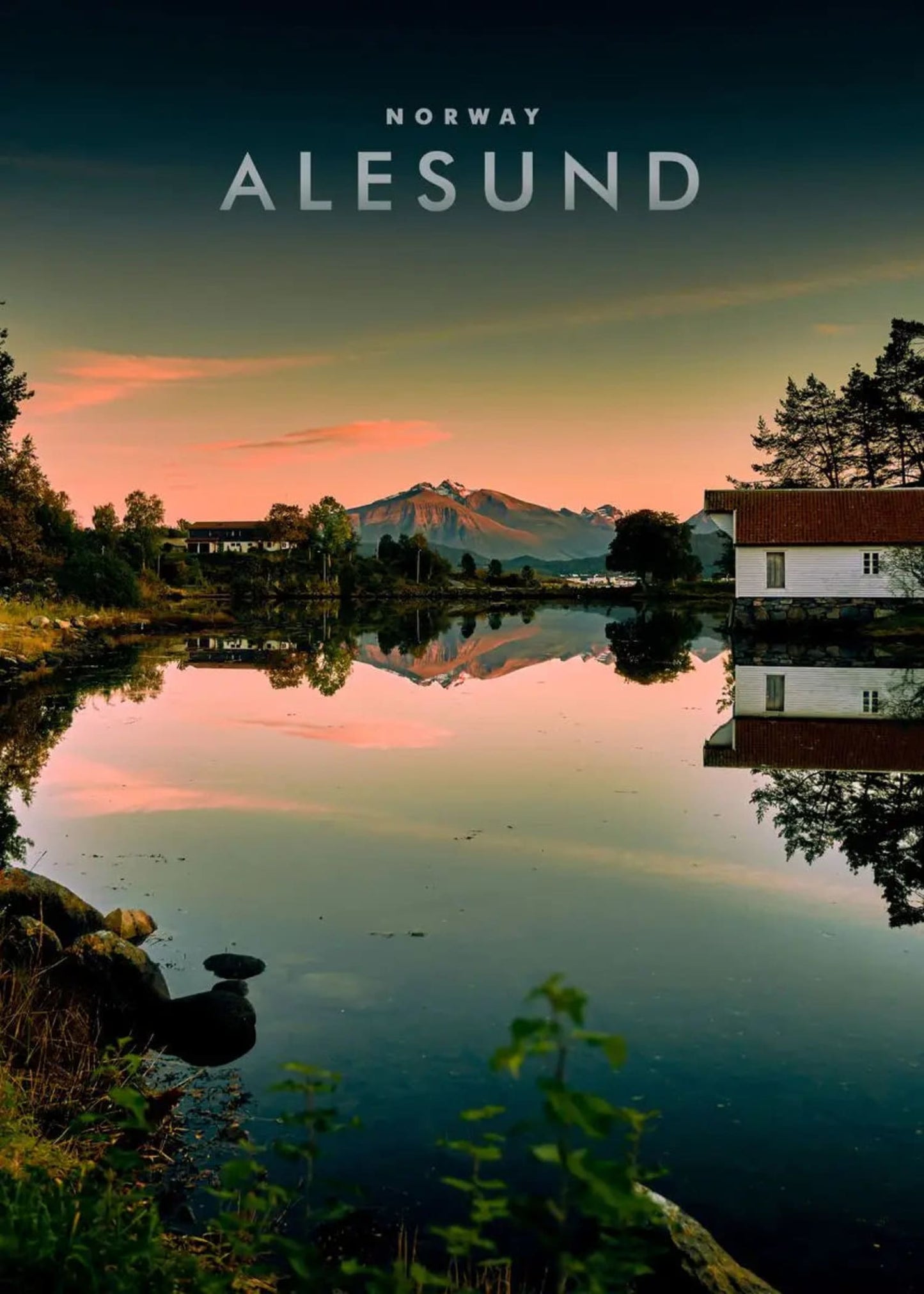 Sunset Reflections | Ålesund Norway Scenery | Serene Scandinavian Landscape Poster | Home Decor Artwork