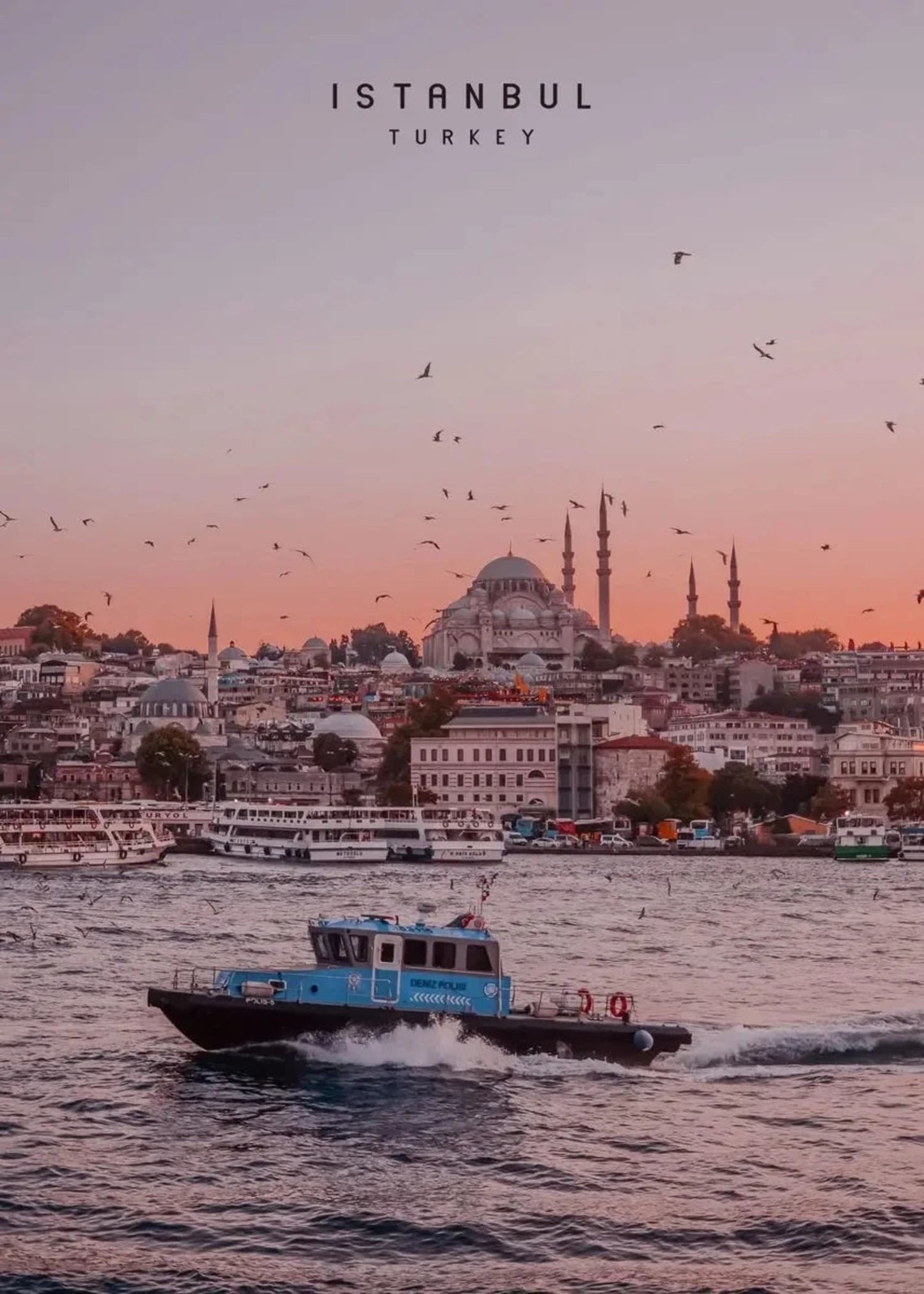 Sonnenuntergang am Goldenen Horn | Istanbul-Poster | Skyline von Konstantinopel | Abendrot in der Türkei | Historischer Blick auf die Uferpromenade | Türkisches Stadtbild