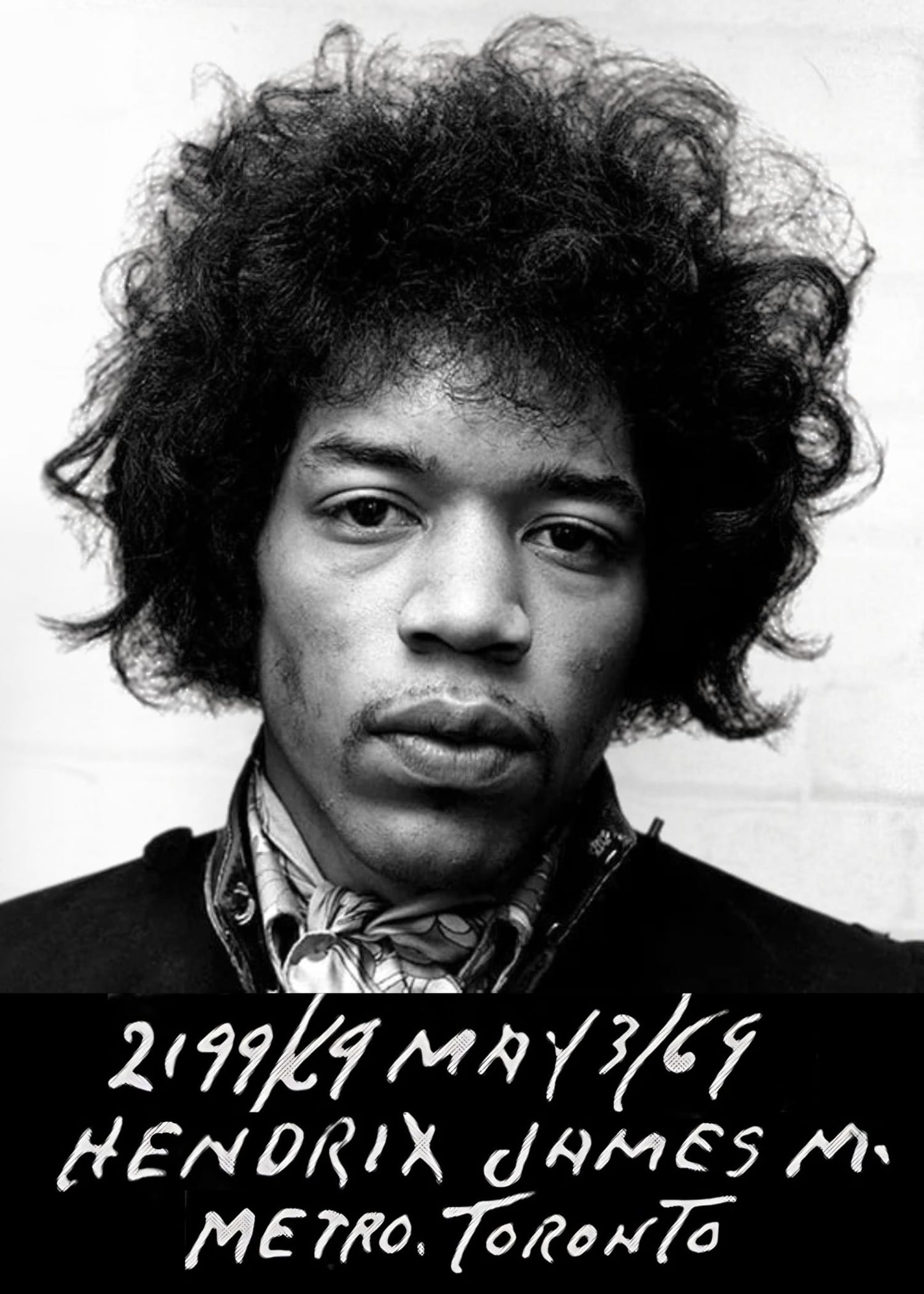 Jimi Hendrix | Legendäres Polizeifoto | Vintage Schwarzweiß