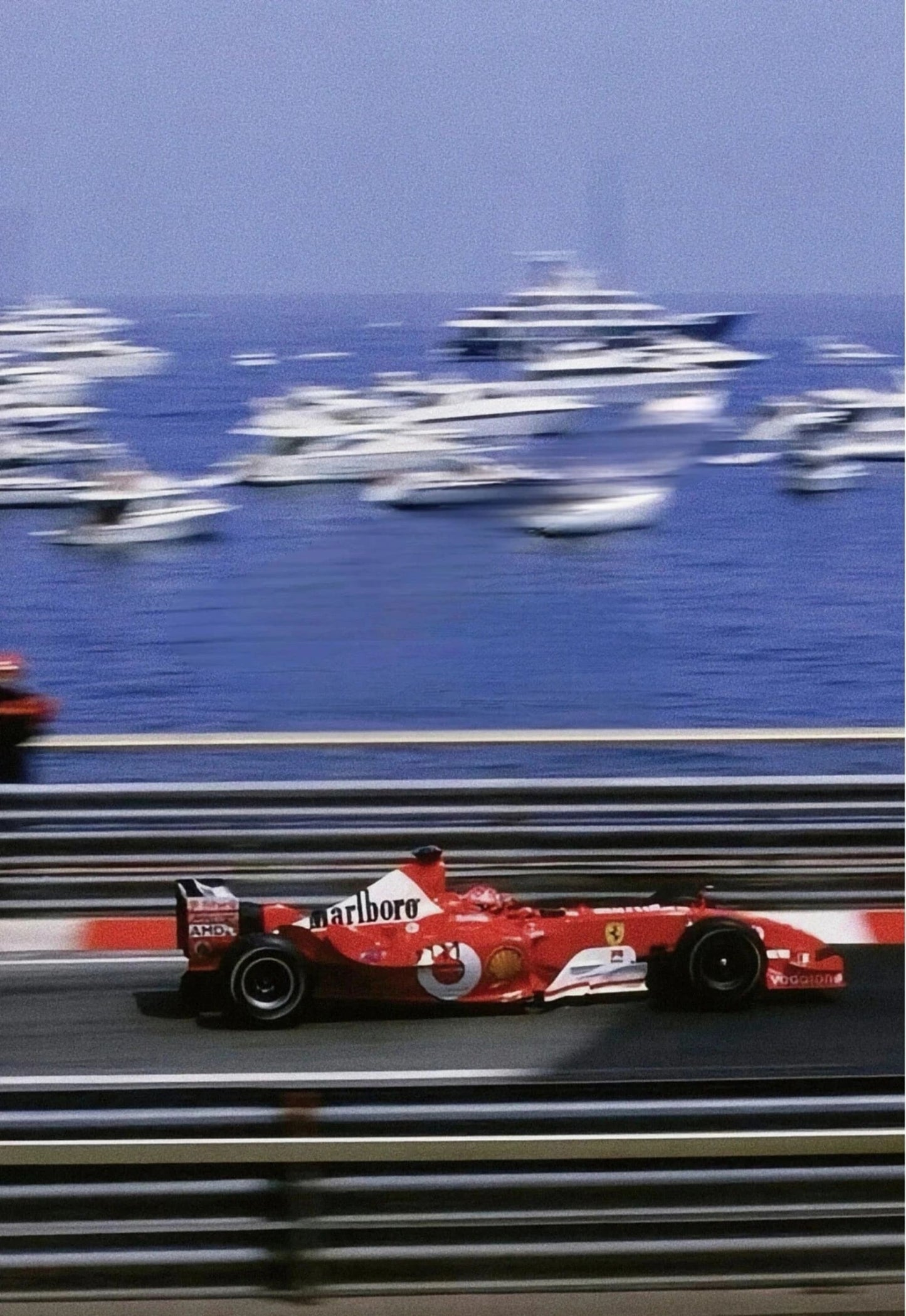 Monaco Formel 1 Poster | Vintage Grand Prix Rennkunst | Ferrari F2000 Kunstwerk | Vodafone Tribut | Michael Schumacher in Aktion