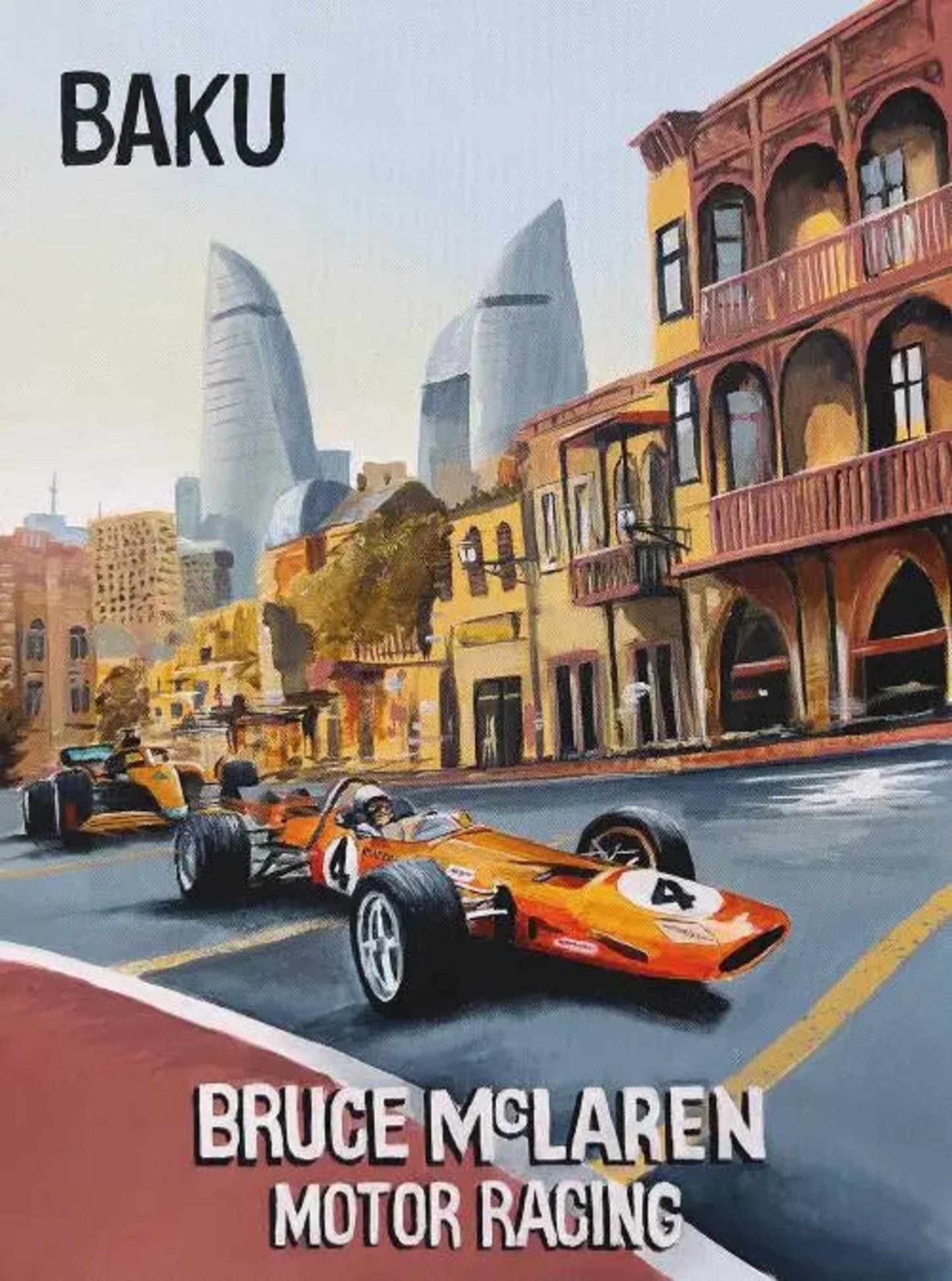 Baku-Poster | Bruce McLaren Tribut | Formel-1-Motorsport-Kunstdruck | McLaren Racing-Dekor
