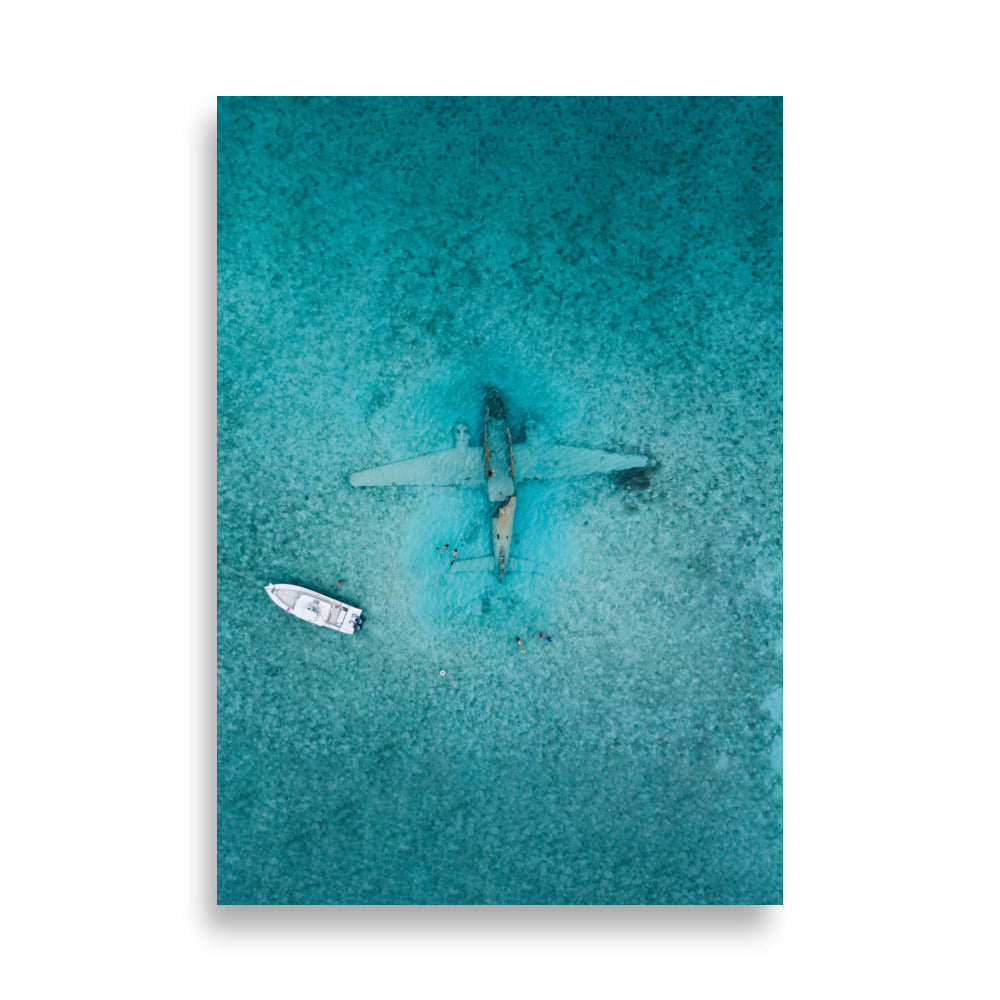 Sunken Plane Scene Poster | Aerial Ocean View | Aviation Art | Modern Home Decor | High-Quality Print | Unique Wall Art