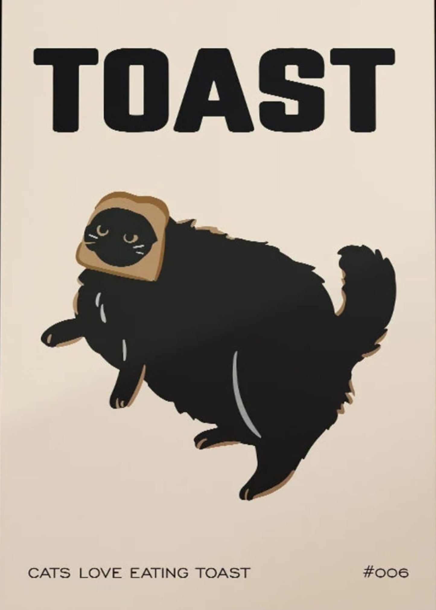 Vintage-Großkatze | Retro-Lebensmitteldeko | Schwarzes Toast-Design