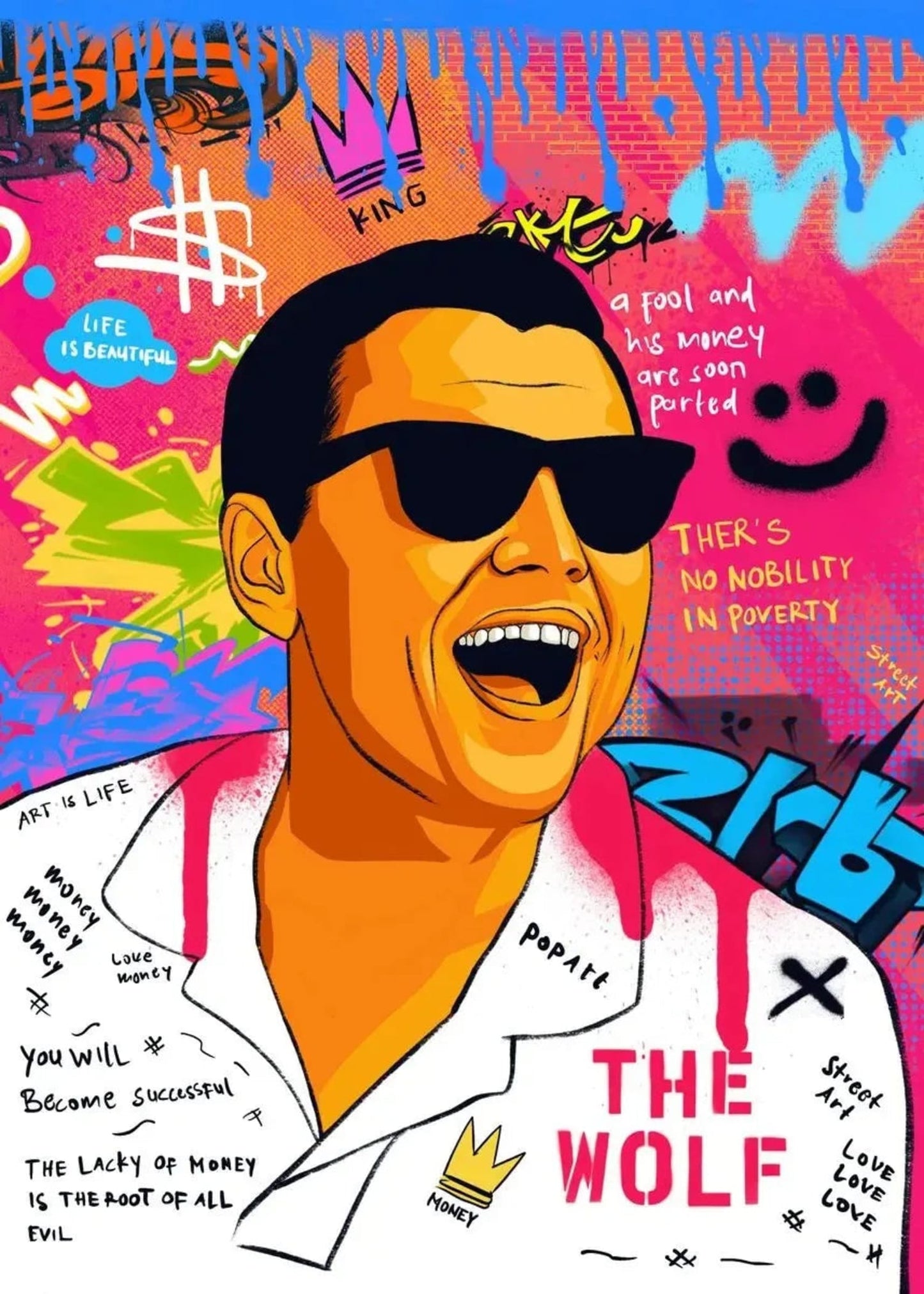 Poster „The Wolf of Wall Street“ | Kunstwerk von Leonardo DiCaprio | Leinwandbild | Filmdruck | Heimdekoration