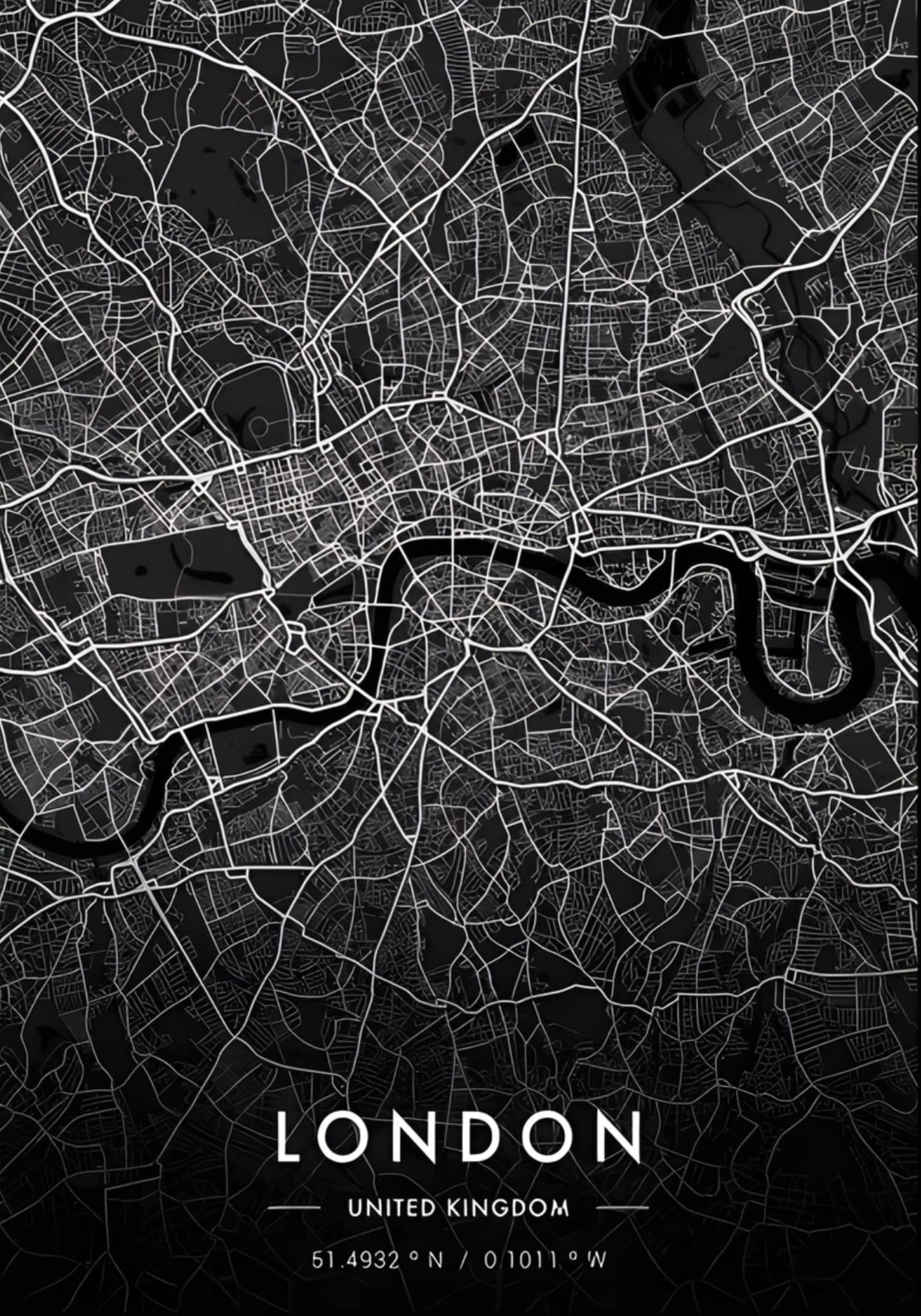 London Stadskaart | Zwart & Wit Stedelijke Kunst