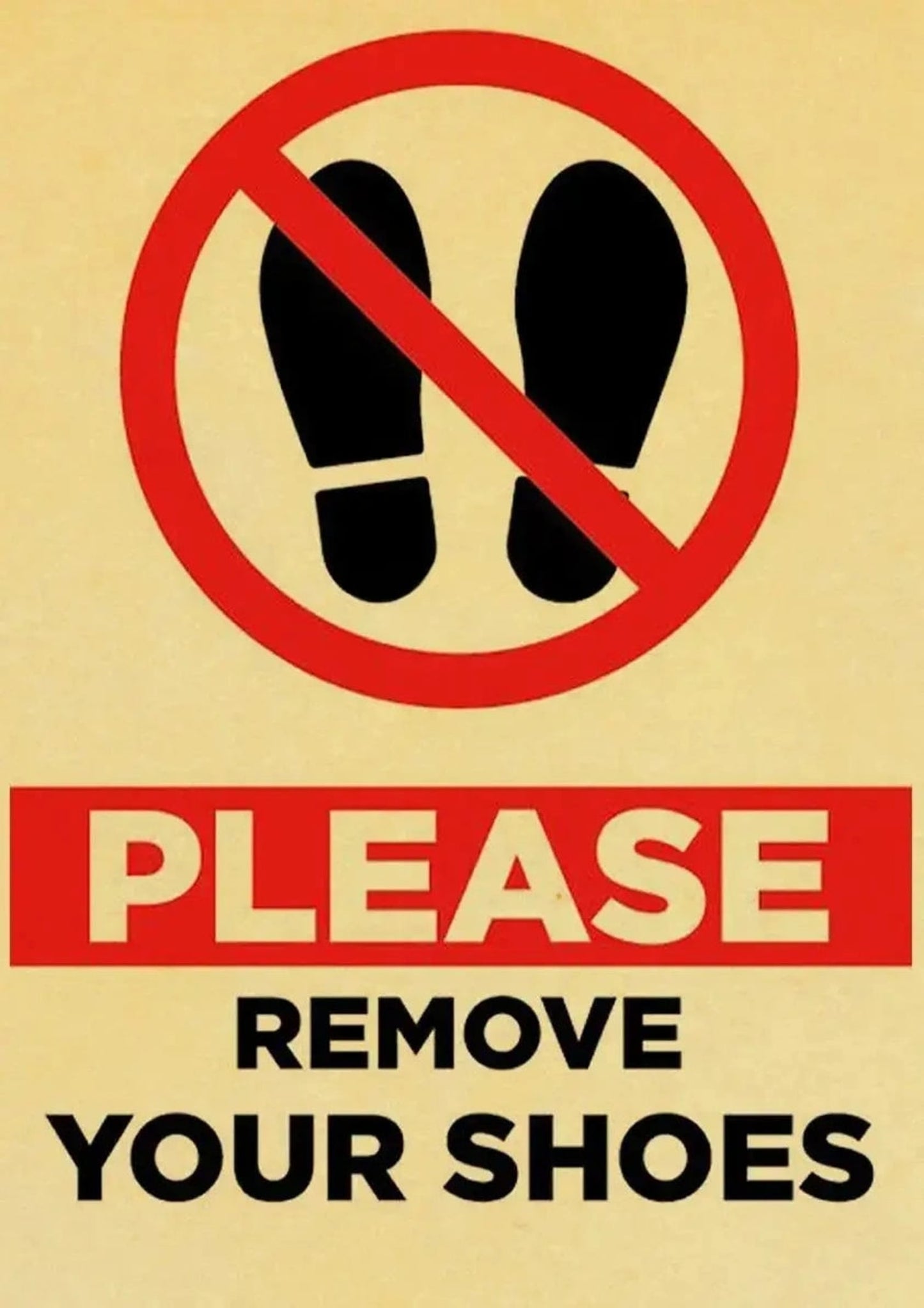Vintage-Eingangswarnung | Retro-Schild „Schuhe ausziehen“