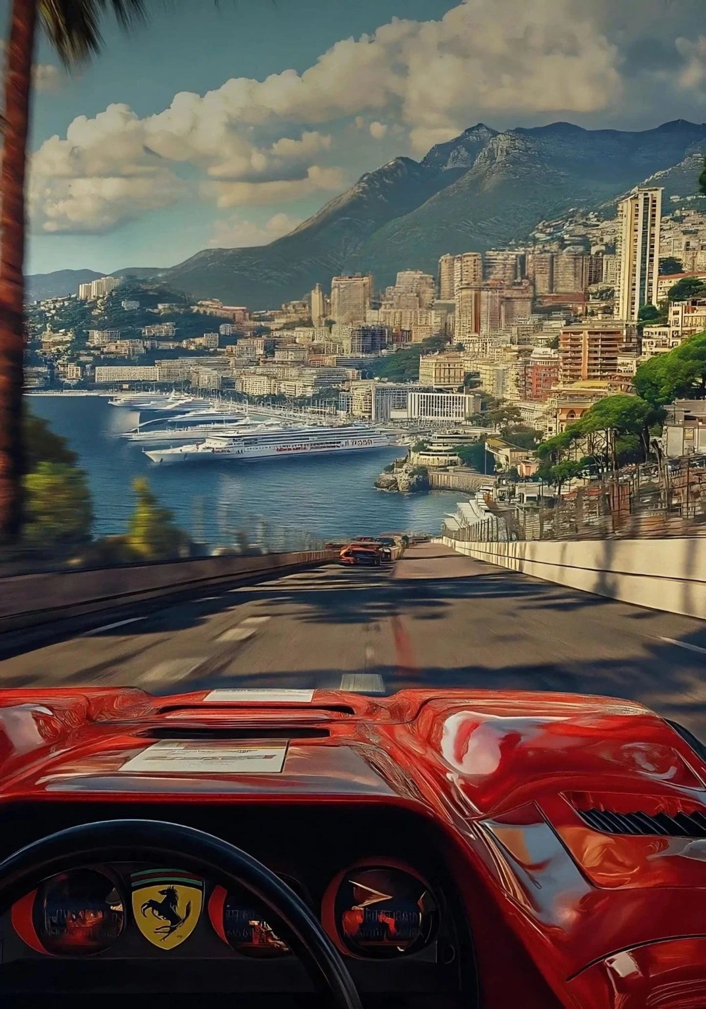 Formel 1 von Monaco | Grand Prix von Monaco | F1-Rennplakat | Innenansicht des Ferrari 512 TR | Straßen von Monte Carlo | Ferrari-POV-Fahrt (Kopie)