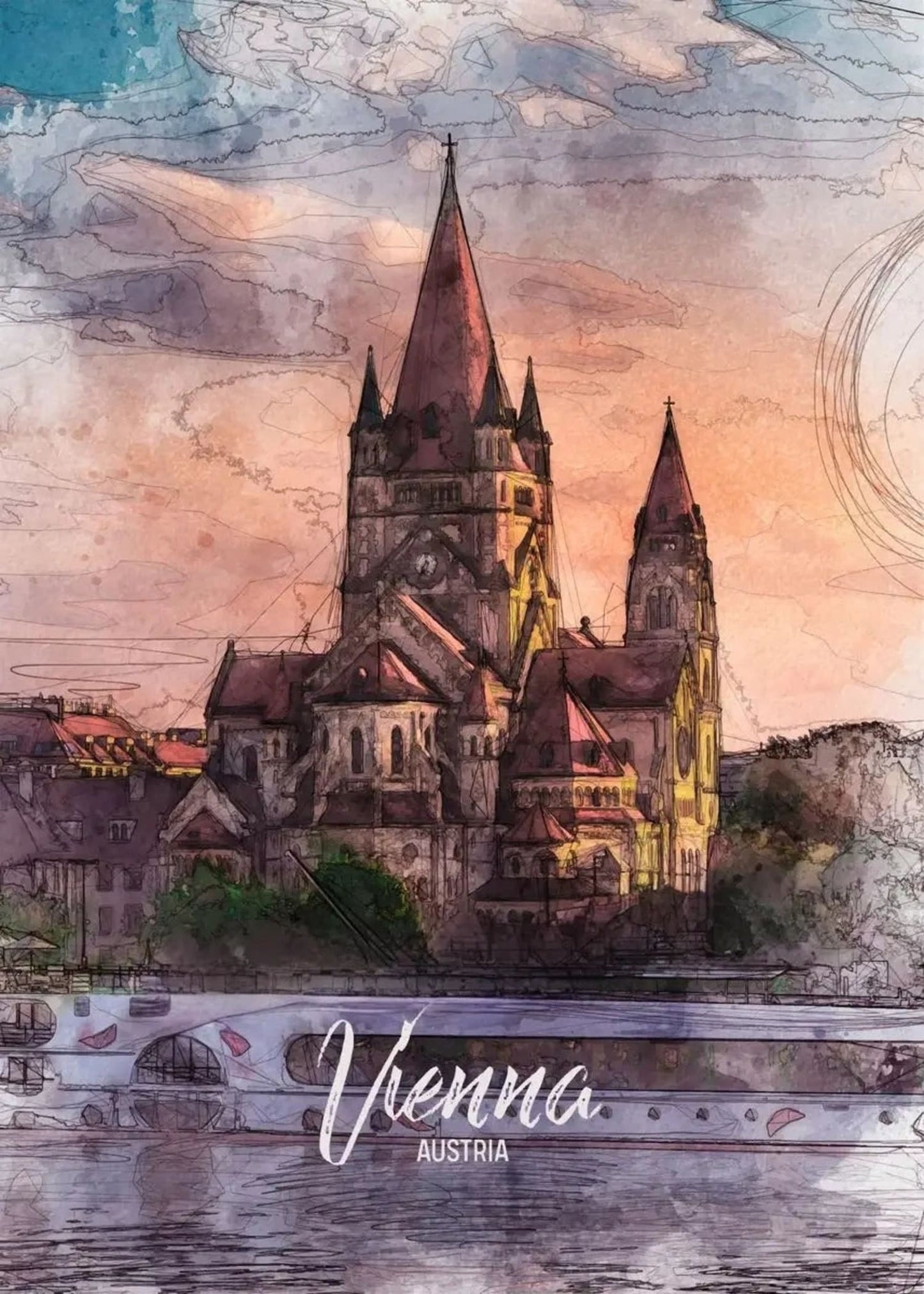 Kirche des Heiligen Franz von Assisi | Wien | Österreich | Neugotische Sakralarchitektur | Österreichische Wahrzeichenkirchen | Poster europäischer Architektur