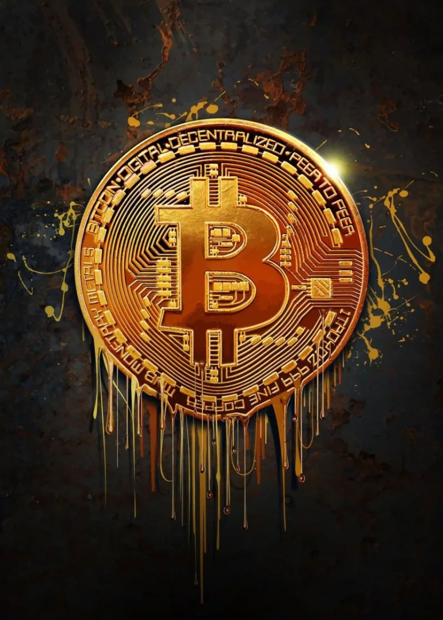 Bitcoin Gold Drip Poster Digital Currency Art, Crypto Wall Decor | Home Decor | Decoration Poster
