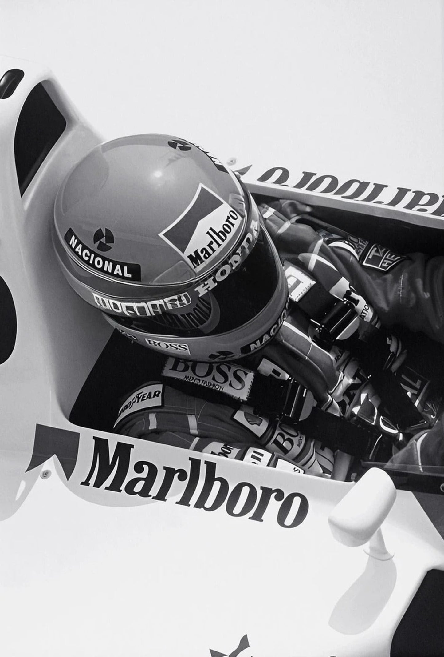 Vintage F1 Monaco Rennplakat | Schwarz-Weiß-Sportwagen-Fotoleinwand | Wand-Kunst-Dekor