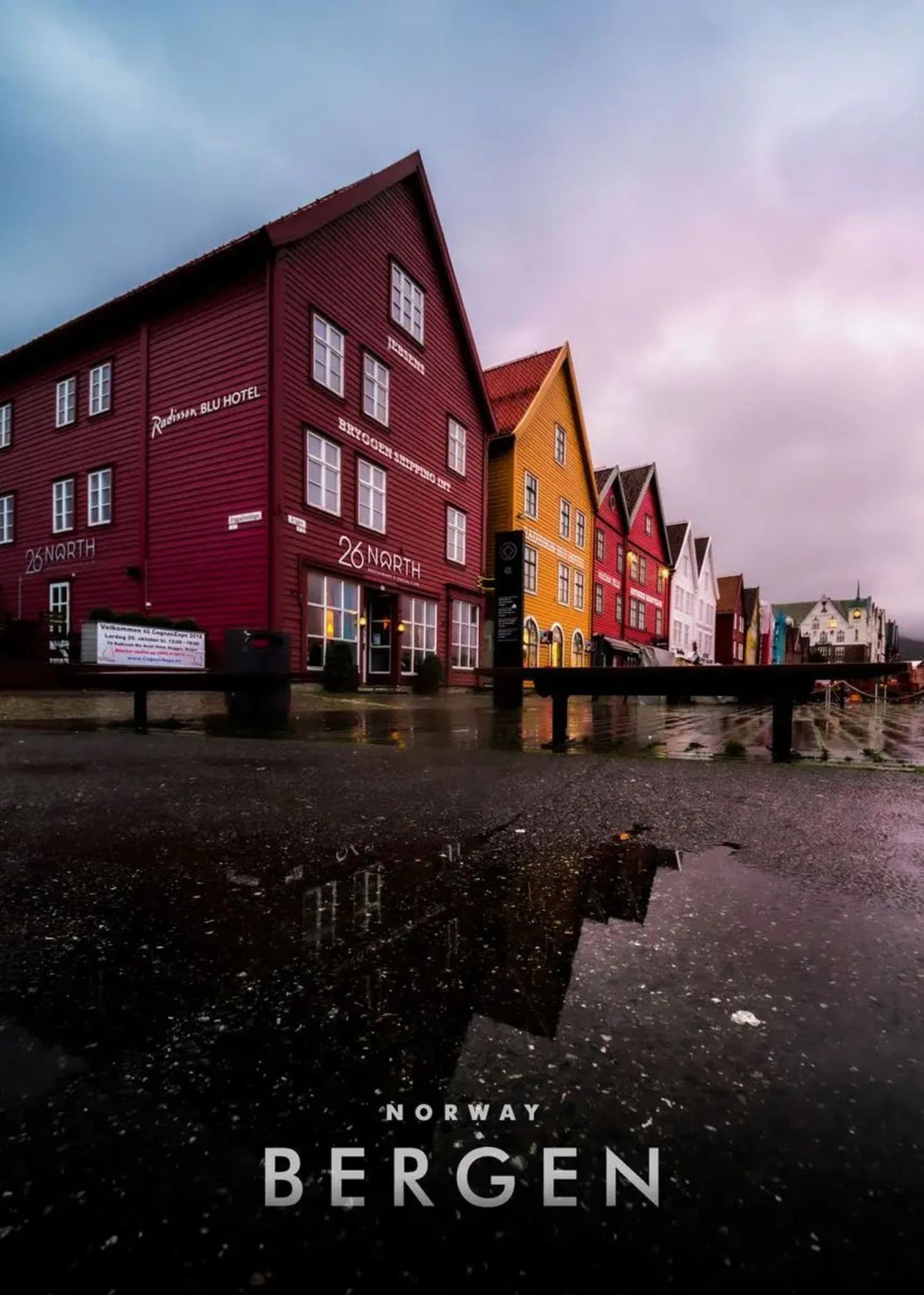 Rainy Day at Bryggen | Bergen Norway Poster | Historic Waterfront Charm Artwork | Scenic Travel Decor | Nordic Wall Art