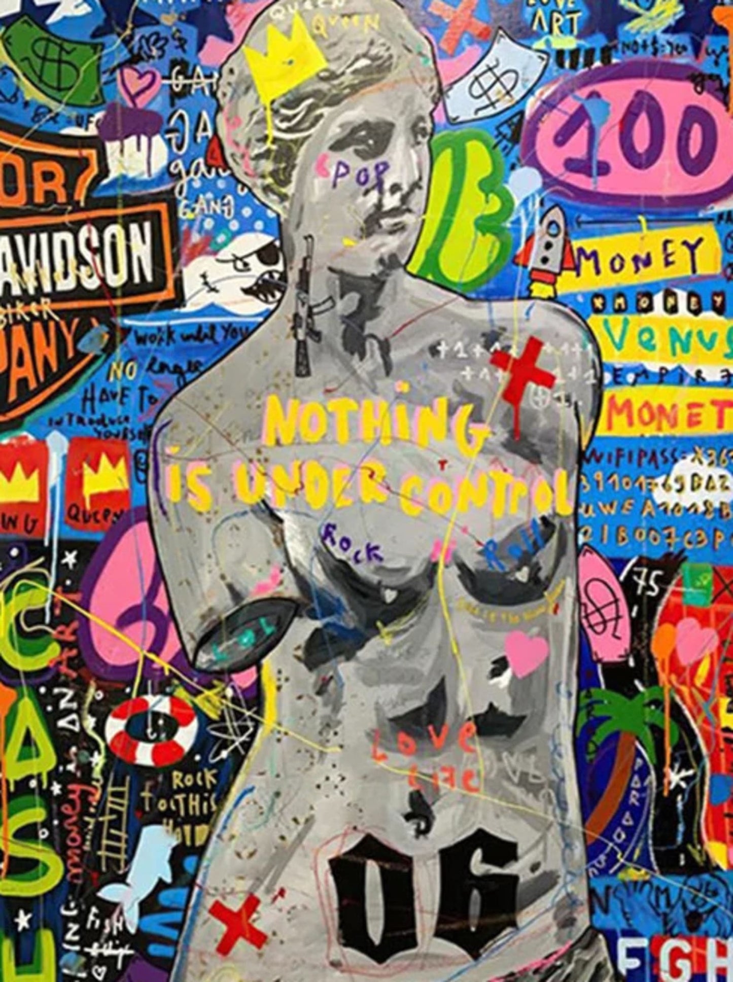 Abstraktes Graffiti-Poster | Porträt der Königin von England | Leinwand-Kunstdrucke zur Wanddekoration im Wohnzimmer