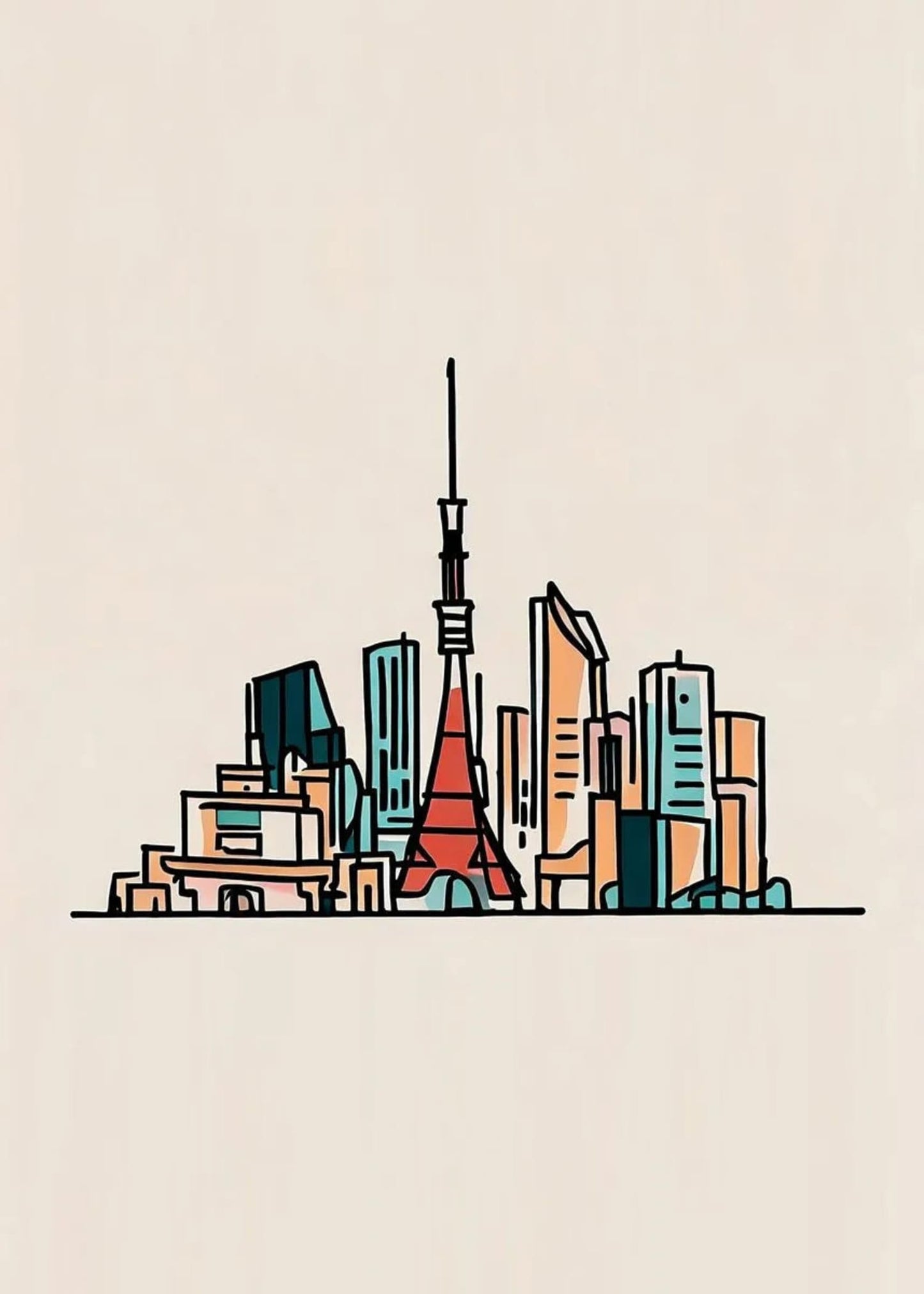 Minimalistisches Skyline-Kunstposter von Tokio | Moderne Stadtbildzeichnung | Einzigartige dekorative Wandkunst | Perfekt für Zuhause und Büro