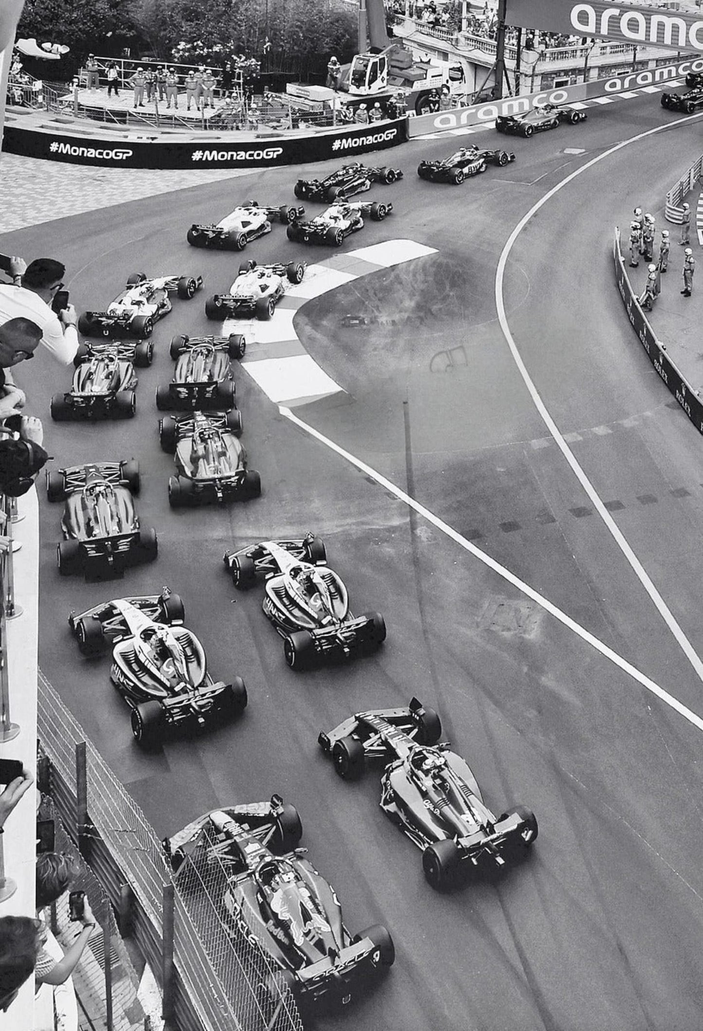 Schwarz-weißes Vintage-F1-Rennplakat | Monaco Grand Prix-Rennwagen | Wandkunst auf Leinwand für die Inneneinrichtung