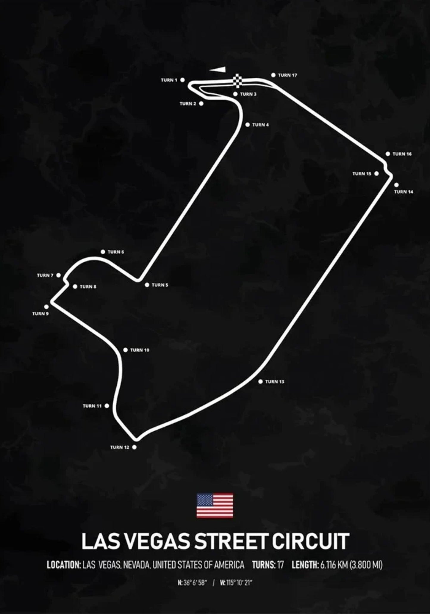 Las Vegas Street Circuit Formel 1 Poster | USA | Las Vegas | Spannende Grand-Prix-Strecke von Las Vegas | Exklusive Street Circuit F1 Poster