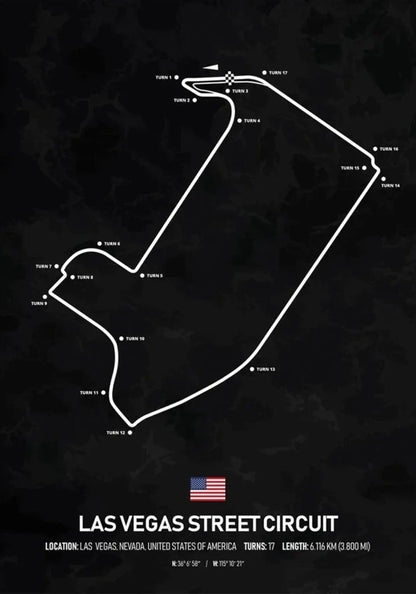 Las Vegas Street Circuit Formel 1 Poster | USA | Las Vegas | Spannende Grand-Prix-Strecke von Las Vegas | Exklusive Street Circuit F1 Poster