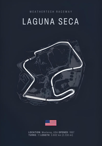 Laguna Seca Race Track Map | Wall Art | Motorsport Poster | Home Decor | High-Quality Print | Gift for Race Enthusiasts | Modern Artwork | Living Room Decor