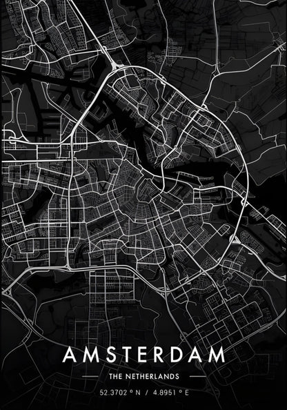 Amsterdam City Map Poster | Black and White | Modern Decor | Wall Art