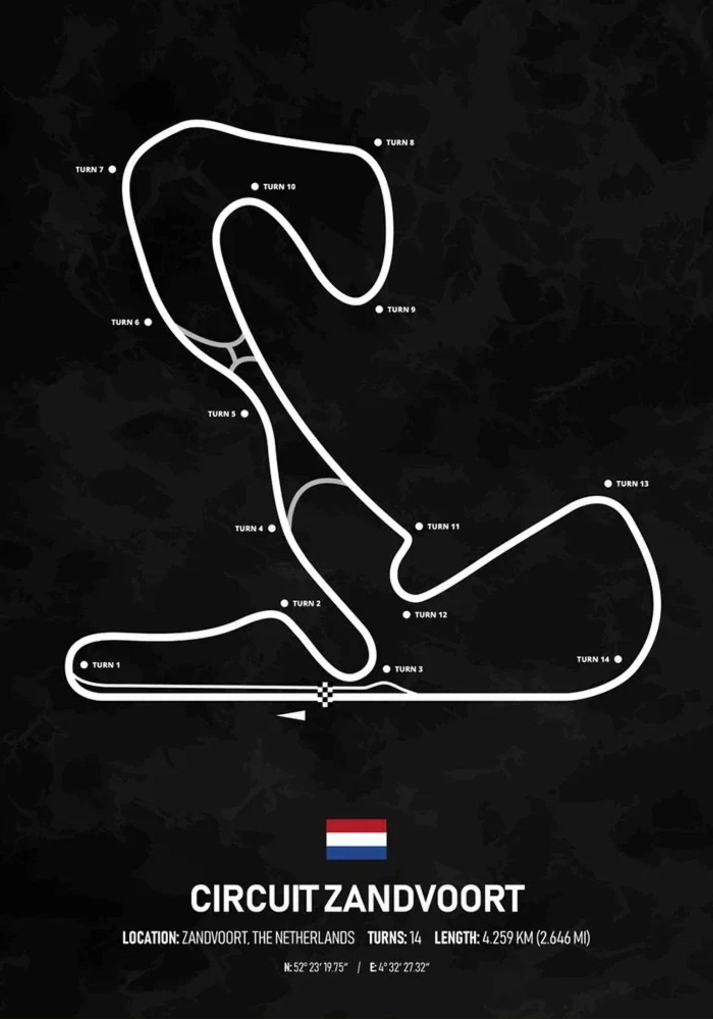 Rennstrecke Zandvoort Formel 1 Poster | Niederlande | Zandvoort | Malerische Grand-Prix-Strecke von Zandvoort | Niederländische F1-Rennplakate